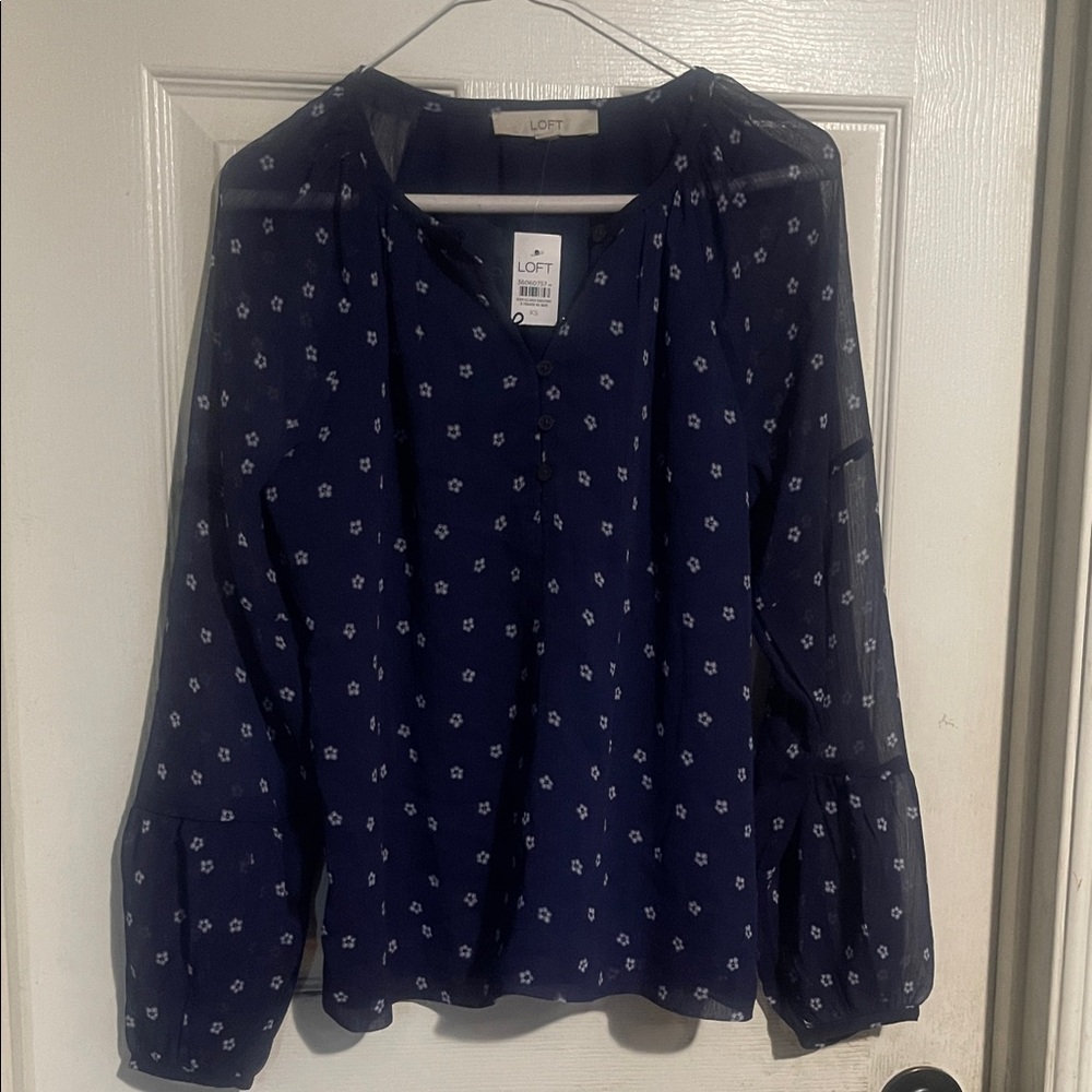 LOFT Dark Blue Floral Blouse